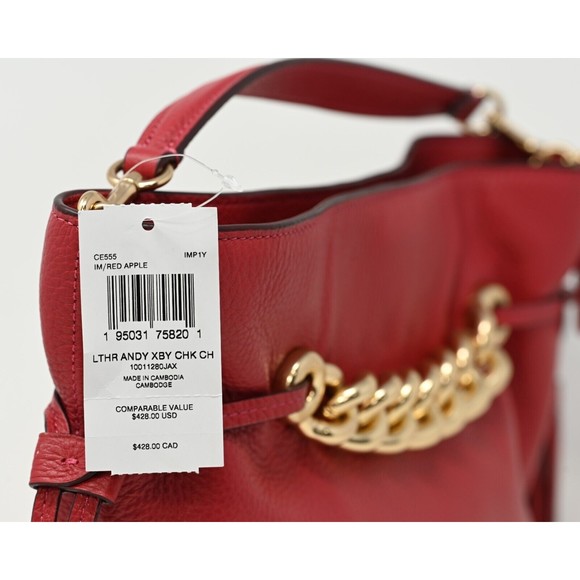 COACH ANDY Crossbody Shoulder Bag Red Apple Leather Chunky Chain CE555 NWT $428 - Picture 9 of 9